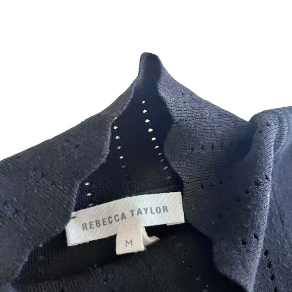 Rebecca Taylor Black Pointelle Knit Lace Trim Mock Neck Sweater Dress Size M - Picture 6 of 13